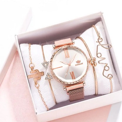 5PCS SET Women Luxury Analog Quartz Wristwatch