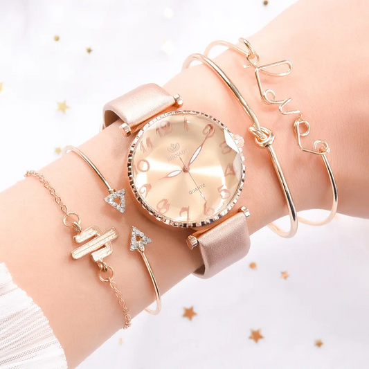 5PCS SET Women Luxury Analog Quartz Wristwatch